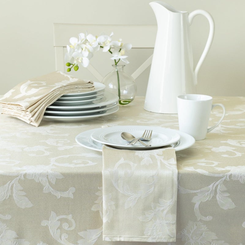 Benson Mills Harmony Scroll Woven Damask Fabric Tablecloth, Everyday, Parties, Special Occasions, Weddings and Holiday Table Cloth (60" X 120" Rectangular, Birch) - Image 5